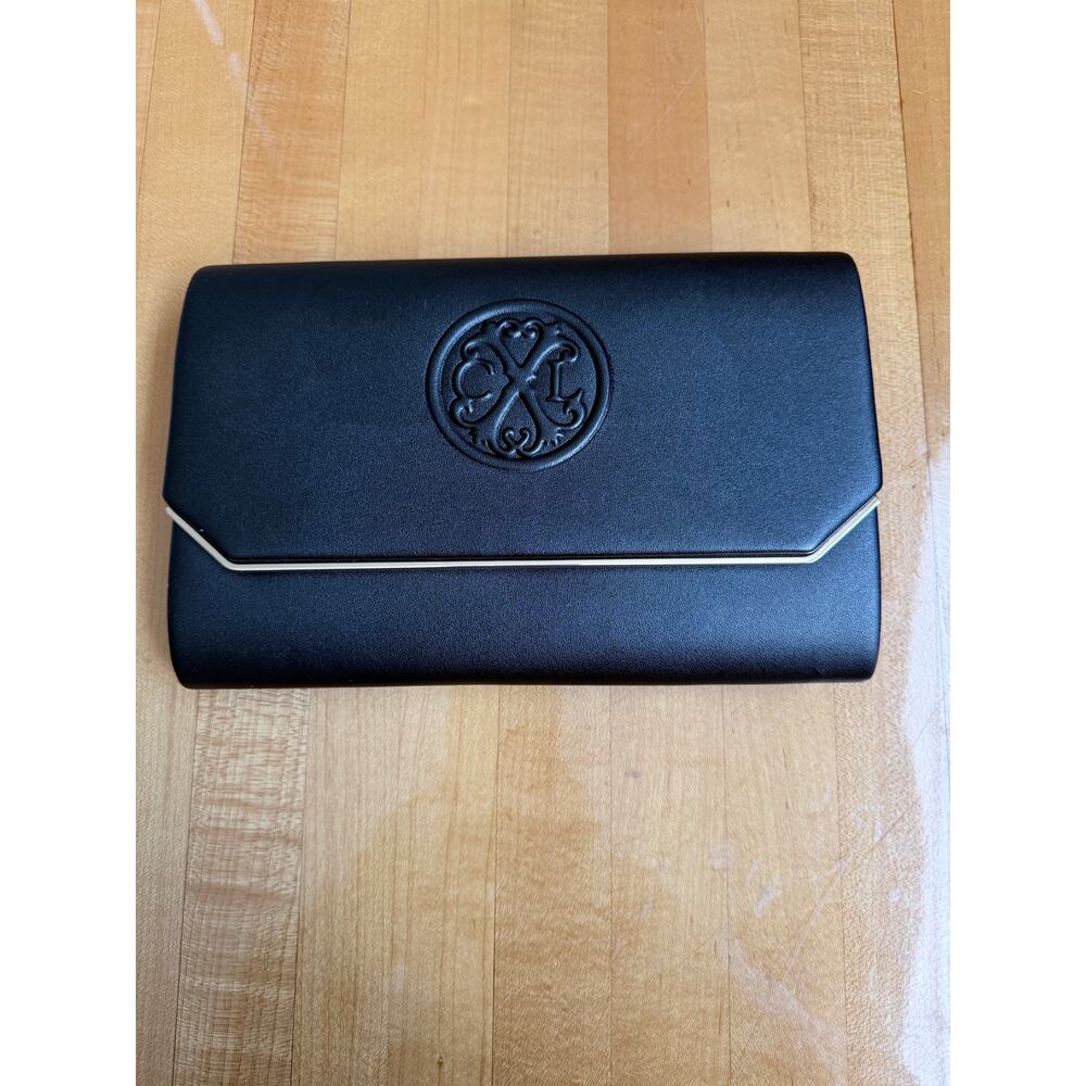 CXL by Christian LaCroix Madison Smooth Black Clutch Purse, gold chain strap NWT